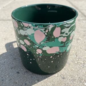 Starbucks Dark Green Mug with Pink and Green Splatter